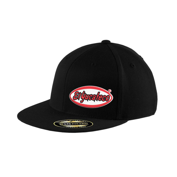 Cool Black Flexfit Hat with the El Yucateco logo on white background.