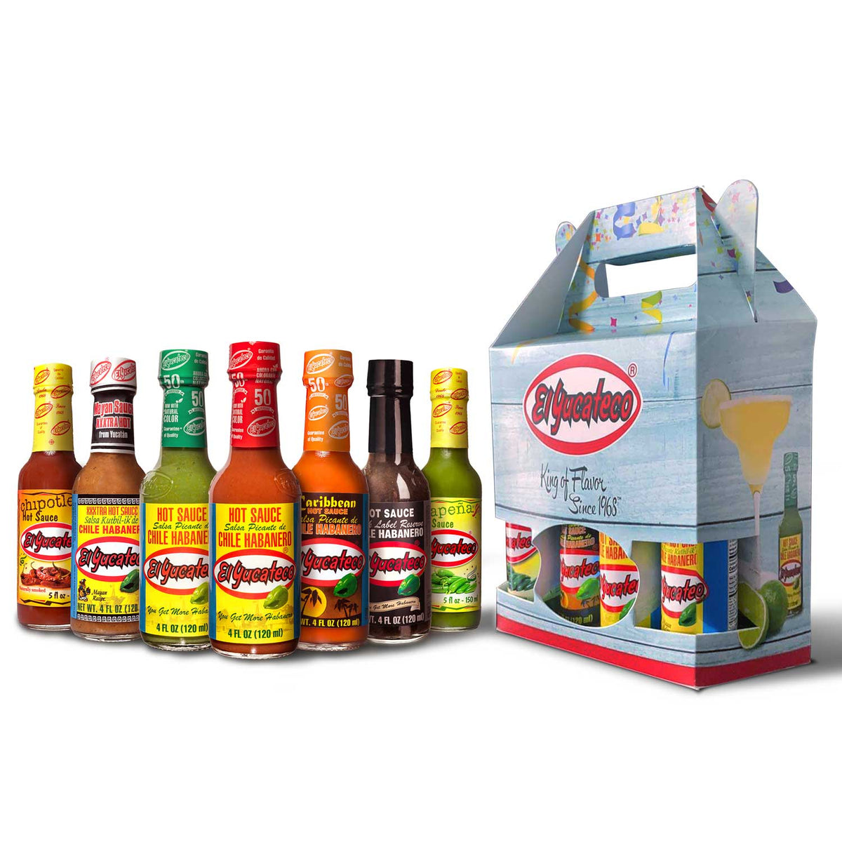 El Yucateco's Hot Sauce Gift Pack including custom gift box and seven